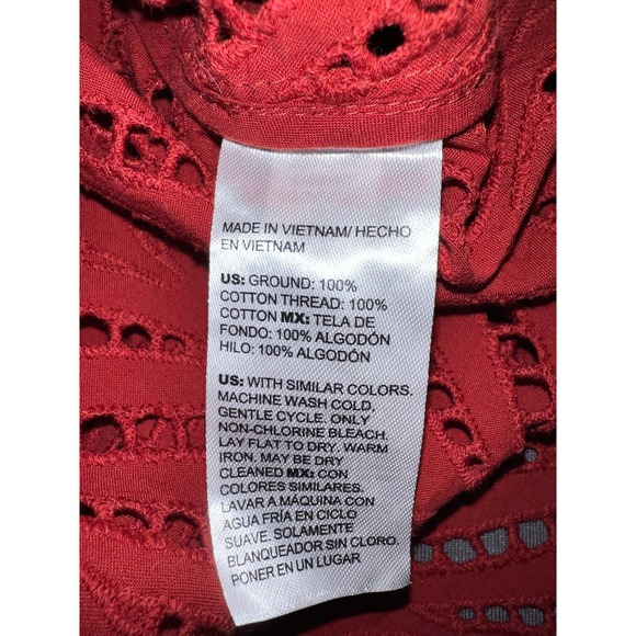 Chicos Rust Eyelet Chevron Button Up Shirt Top Women's Size M (1) Poplin Cutwork - Picture 8 of 8